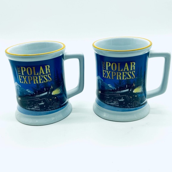 Holiday Polar Express Believe 3D Cups Hot Cocoa Coffee Tea 12 oz Set of two - Picture 2 of 6